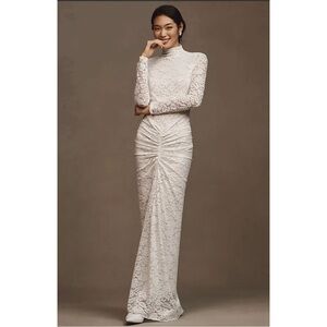 Anthropologie Scorpio Ruched Lace Maxi Dress